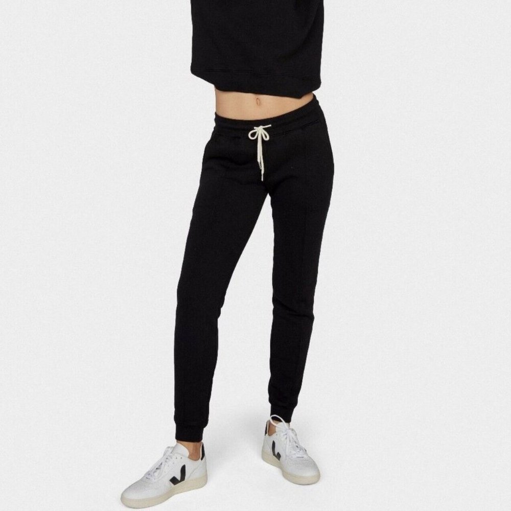 MATE the Label Black Cotton Fleece Front Seam Jogger Sweatpants